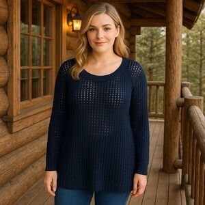 Talbots Navy Open Stitch Sweater Crew Neck Comfort Capsule Coastal Chic 2XP